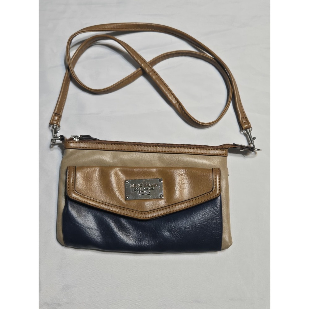 Relic Brand Collection ColorBlock Crossbody Bag Purse Faux Leather Navy/Tan Smal